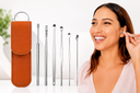 GitaBytes Ear Cleaning Tool Kit 6 PCS Stainless Steel Ear Wax Remover Set with Leather Pouch | Reusable Ear Cleaner Tools for Men & Women