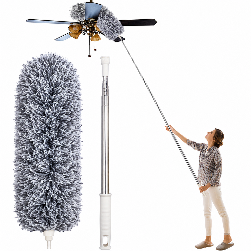 GitaBytes Extendable Microfiber Ceiling Fan Duster with Stainless Steel Rod | Stretchable Up to 100 CM | Bendable Washable Dust Cleaner for Home & Kitchen